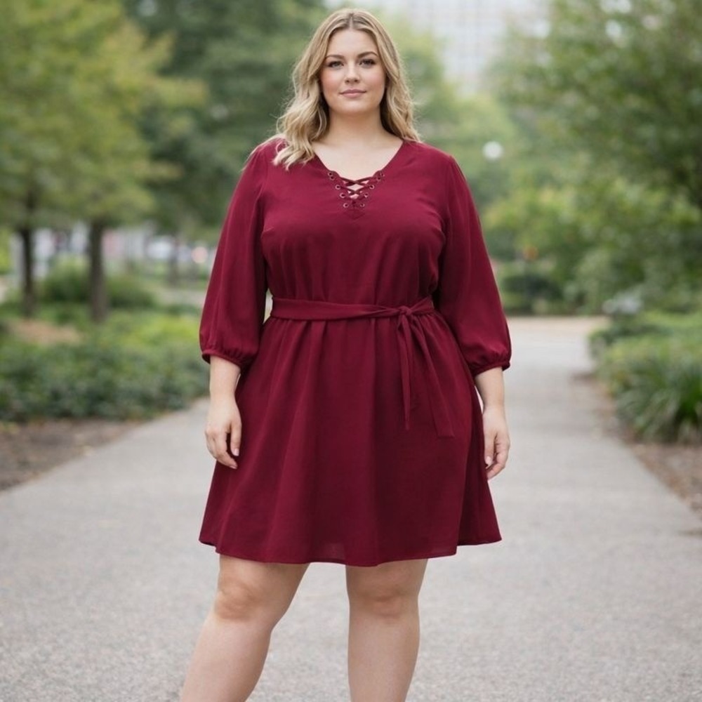 IZ Byer Lace-Up Belted Skater Dress XL A-Line Grommet V-Neck NWT Coquette